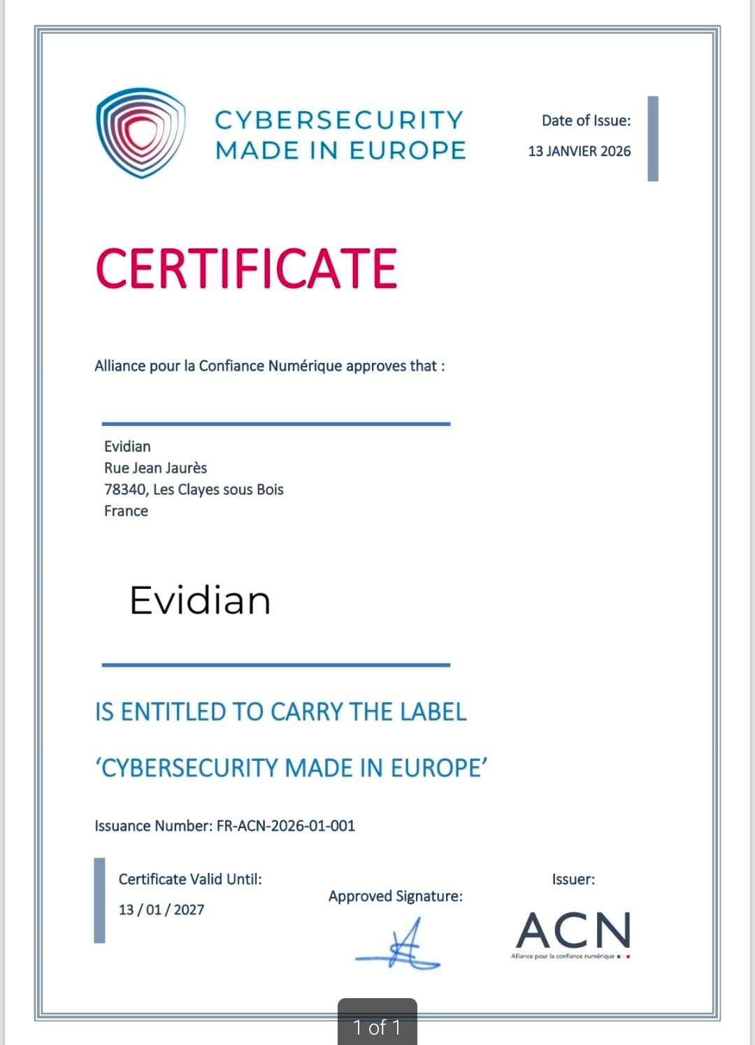 ECSO certificate